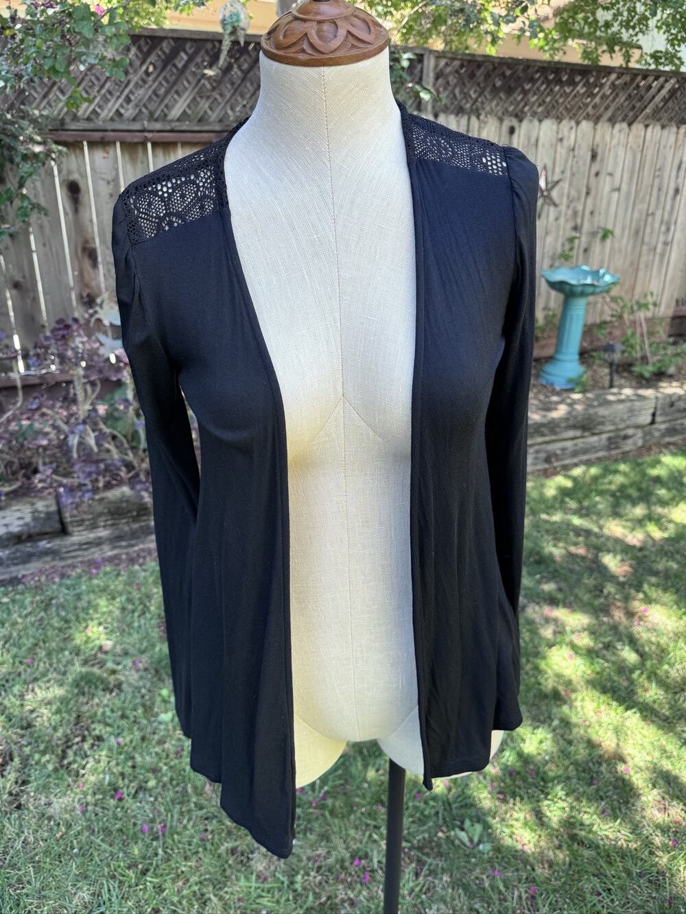 h.i.p. Happening in the Present Cardigan Black S Lace Back Long Sleeve
